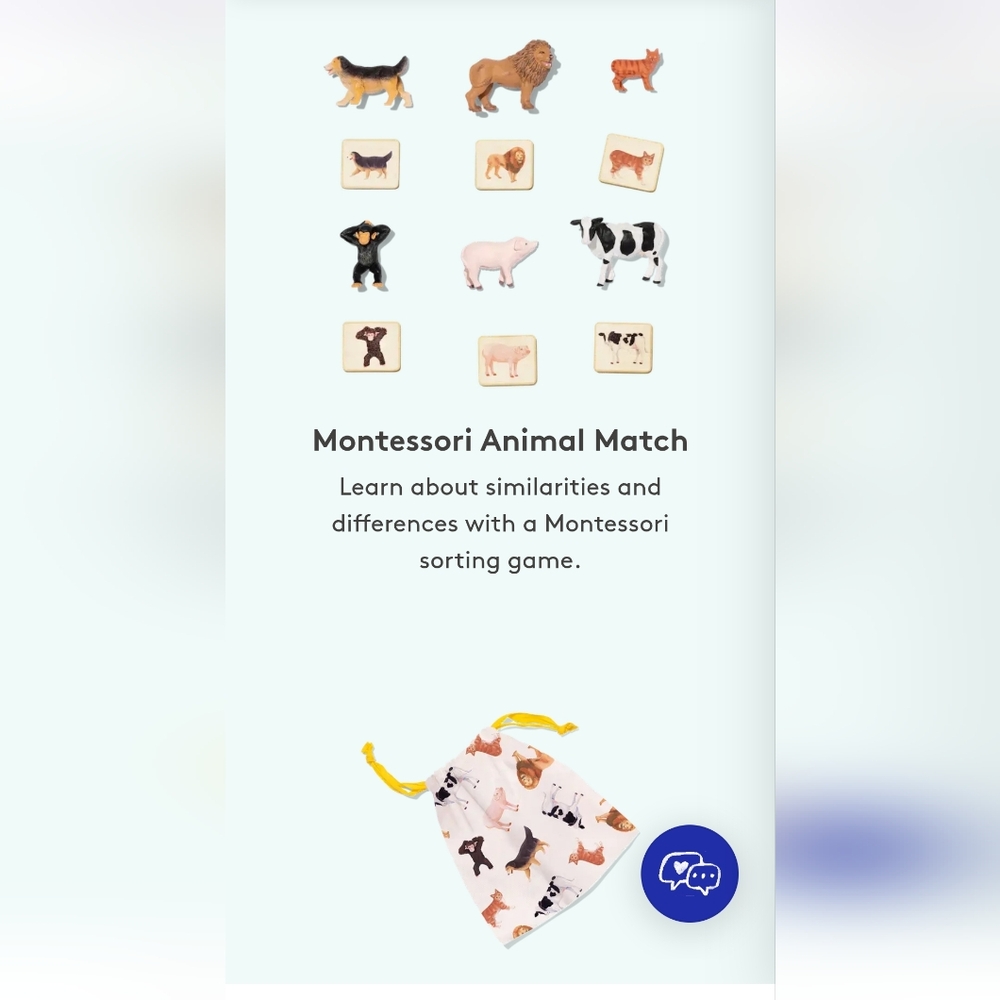 Lovevery Montessori Animal Match Game with Yellow Drawstring Bag